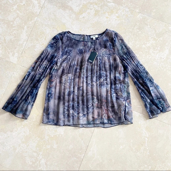 NWT Kensie Sheer Flowy Top Tunic Floral Blouse Small Purple Lined Spring Work - Picture 2 of 5